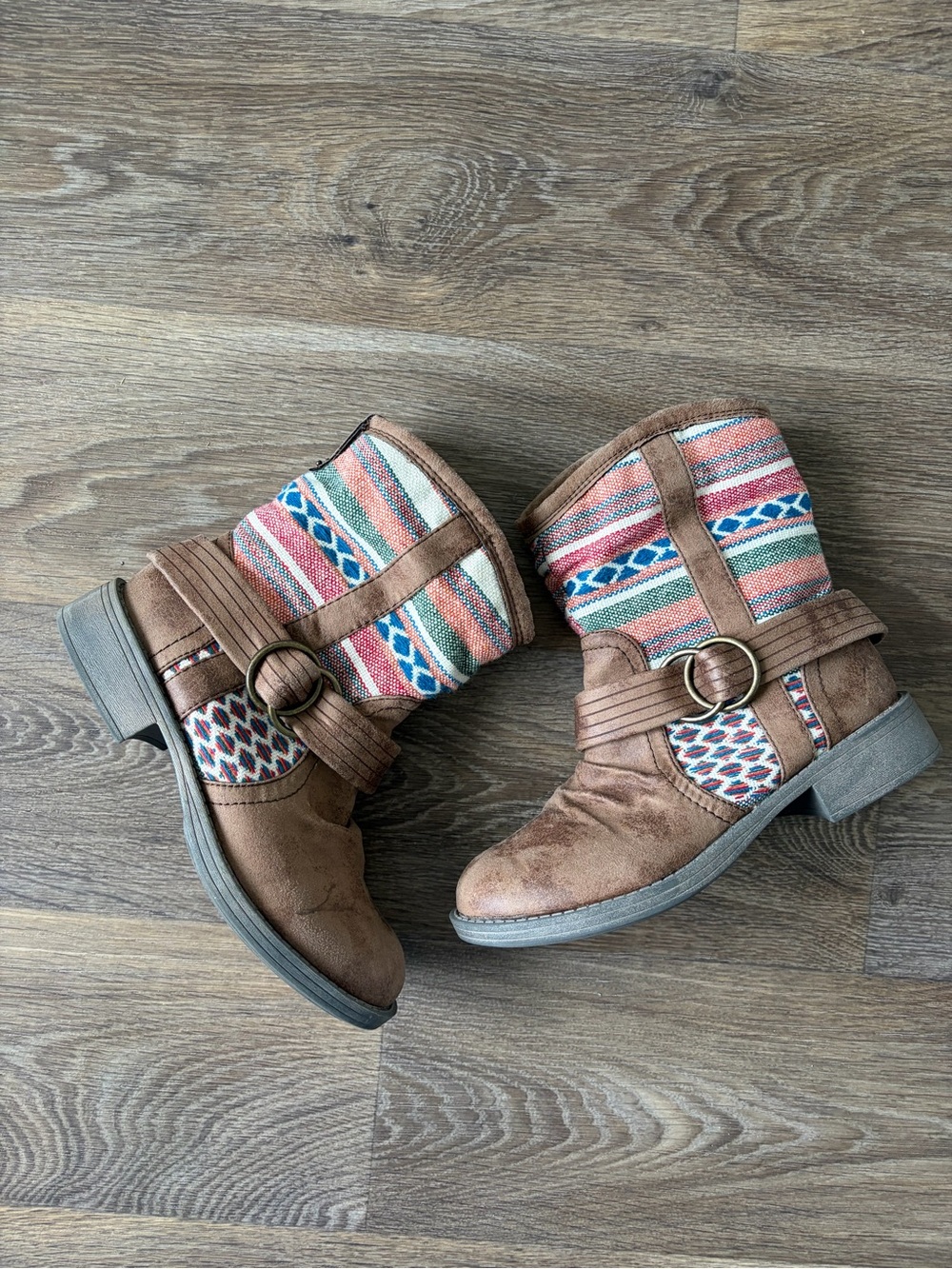 Y2K Roxy Dillon Aztec Southwest Boho Ankle Boots Brown Faux Suede Women’s 8